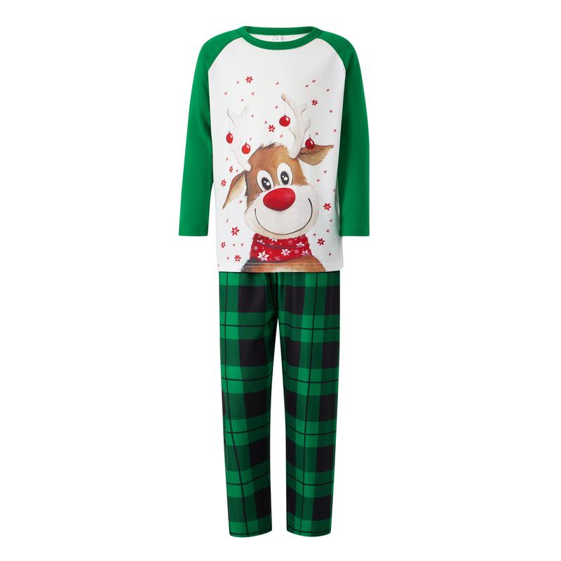 Family Matching Christmas Pajamas Sets Xmas Pj's Clothes Long Sleeve Elk Print Tops + Plaid Pants or Long Sleeve Patchwork Jumpsuit Sleepwear & Loungewear