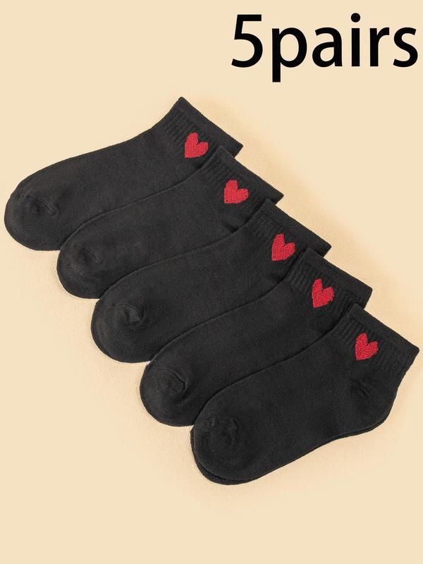 Women's 5 Pairs Heart Print Jacquard Ankle Socks, Lady Casual Style Soft Comfort Breathable Socks for Women, Multipack Low Cut Knit Crew Socks, Women's Comfortable Socks & Hosiery, Womenswear