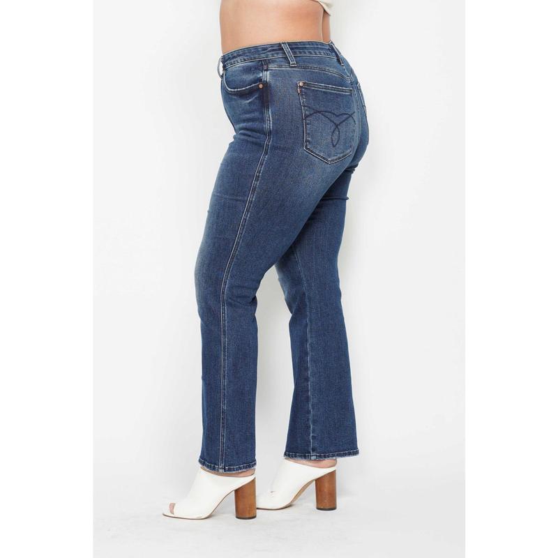 JUDY BLUE HI WAIST TUMMY CONTROL BACK PKT EMBROIDERED BOOTCUT JEANS