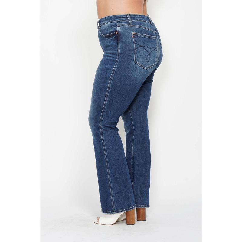 JUDY BLUE HI WAIST TUMMY CONTROL BACK PKT EMBROIDERED BOOTCUT JEANS