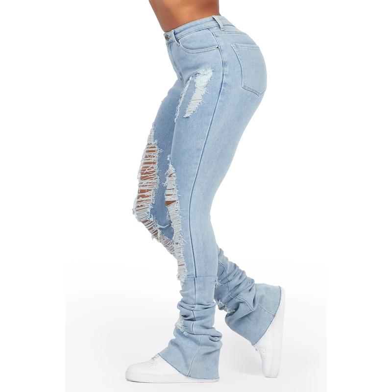 Got A Crush Light Wash Distressed Super Stacked Jean