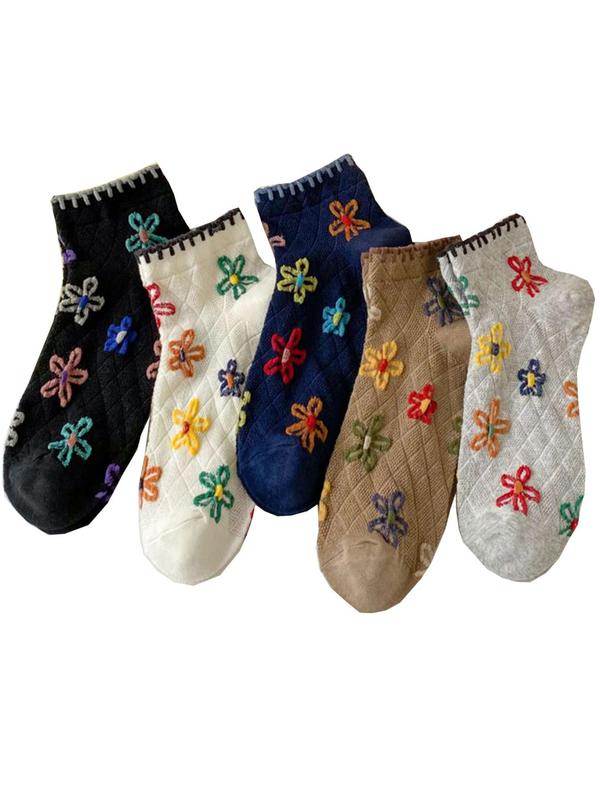 Women's 5 Pairs Floral Print Ankle Socks, Cute Breathable Socks for Daily Wear, Soft Comfy Socks for Women