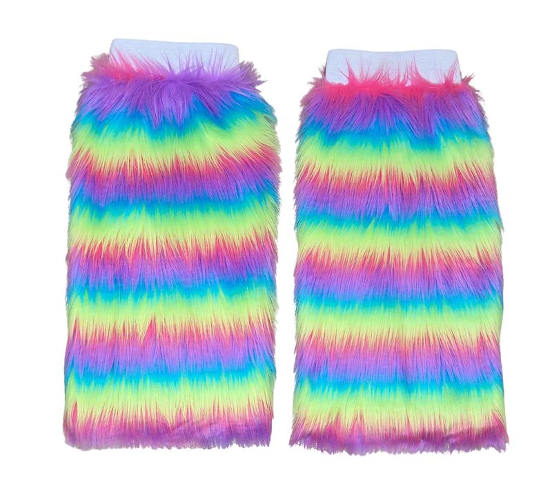 Neon Rainbow Fluffy Leg warmers boot covers