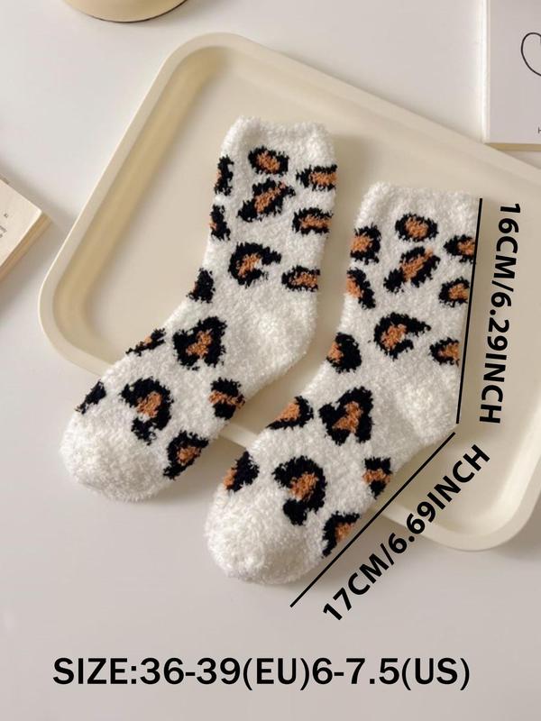 Women's Leopard-Print Mid-calf Socks, Casual Soft Comfy Thermal Socks for Fall & Winter, Women's Socks for Daily Wear