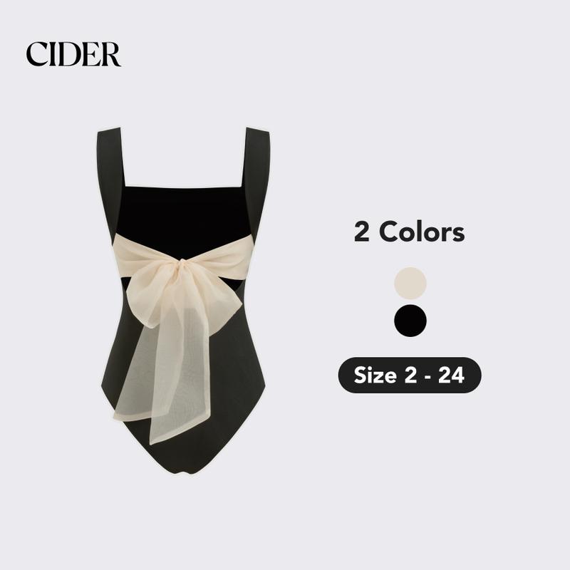 Cider [2 colors, size 2-24] Square Neck Ruched Bowknot Bodysuit