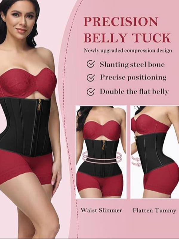 Women's Solid Zipper Front Adjustable Hook & Eye Closure Waist Trainer, Tummy Control Waist Cincher, Waist Shaper for Women, Tummy Tuck Shapewear, Shaper for Daily Wear