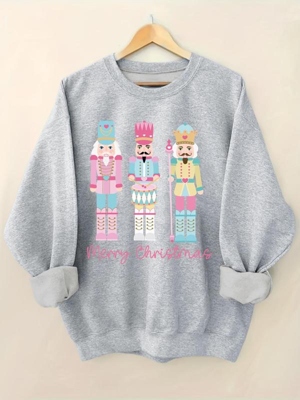 Women's Christmas Print Crew Neck Sweatshirt, Casual Long Sleeve Pullover for Daily Wear, Ladies Fall & Winter Clothes