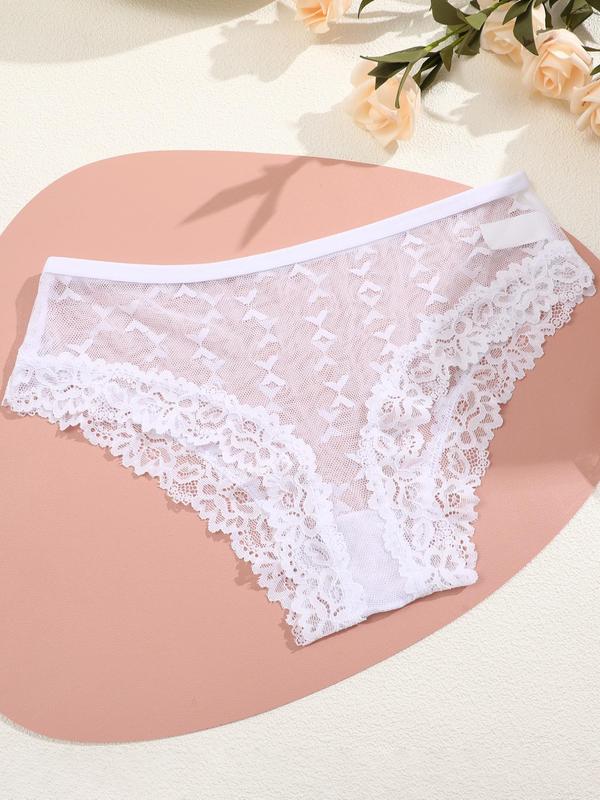 Women's 3pcs Butterfly & Floral Pattern Sheer Lace Knicker, Chic Breathable Comfortable Panties for Daily Wear, Ladies Underwear for All Seasons