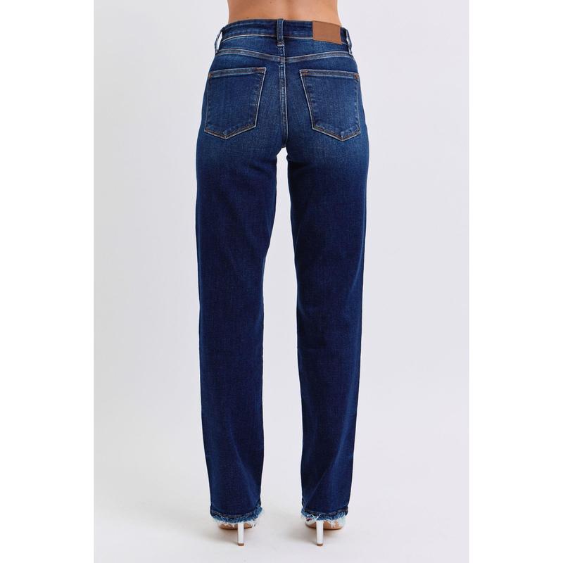 Judy Blue Full Size Raw Hem Straight Leg Jeans