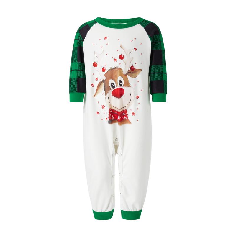 Family Matching Christmas Pajamas Sets Xmas Pj's Clothes Long Sleeve Elk Print Tops + Plaid Pants or Long Sleeve Patchwork Jumpsuit Sleepwear & Loungewear