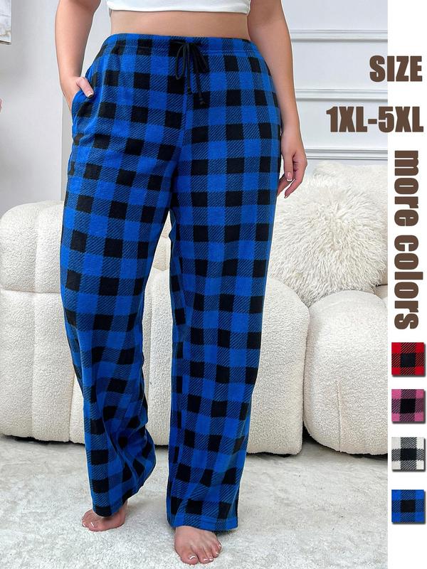  Christmas Plaid Print Drawstring Pocket Lounge Pants, Casual Comfy Trousers for Daily Wear, Women's Sleepwear for Fall & Winter