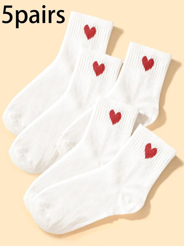 Women's 5 Pairs Heart Print Jacquard Ankle Socks, Lady Casual Style Soft Comfort Breathable Socks for Women, Multipack Low Cut Knit Crew Socks, Women's Comfortable Socks & Hosiery, Womenswear