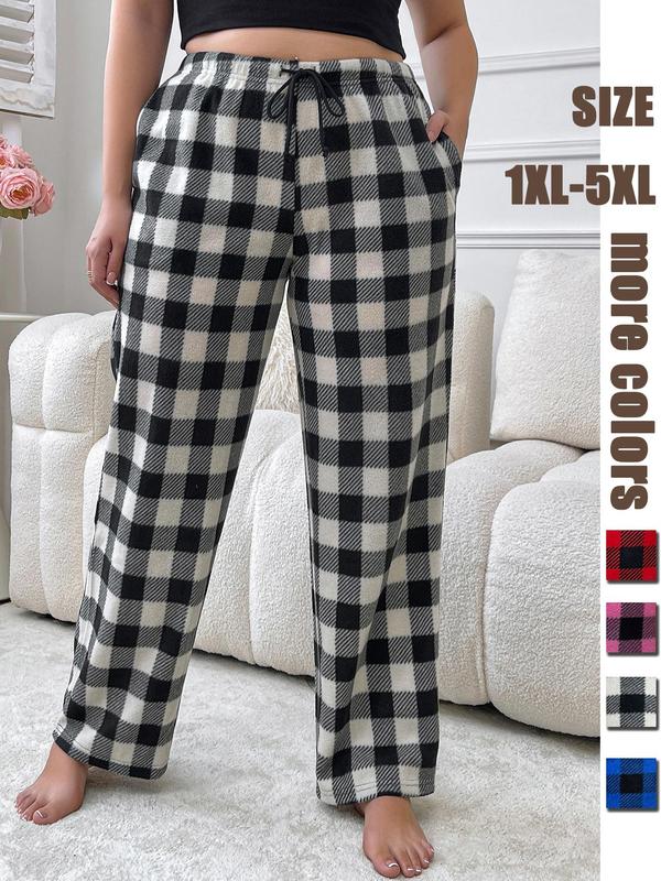  Christmas Plaid Print Drawstring Pocket Lounge Pants, Casual Comfy Trousers for Daily Wear, Women's Sleepwear for Fall & Winter