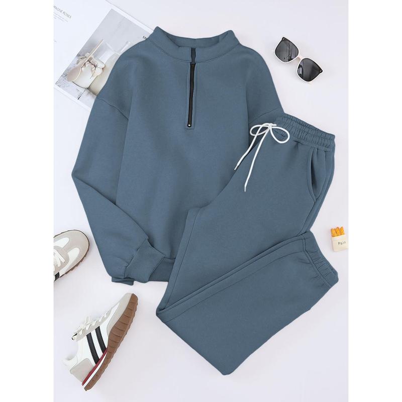 Aleumdr Women 2 Piece Outfits Sweatsuit Oversized Half Zip Pullover Longleeve Sweatshirt Jogger Pants Set with Pockets Casual Tracksuit Comfortable