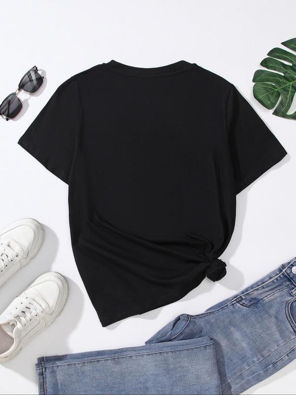 Women's Solid Round Neck Tee, Casual Short Sleeve T-shirt for Fall, Back-to-school Clothing, Ladies Clothes for Daily Wear, Women's Basic Top, Womenswear, 90s Clothes