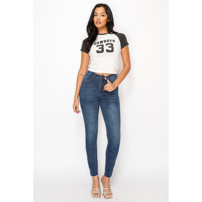 Free Junns (FJ-01-88527) Women's High-Waisted Skinny Jeans, Dark Wash, Stretch Denim, Sculpting Fit – Sleek & Comfortable Casual Bottoms