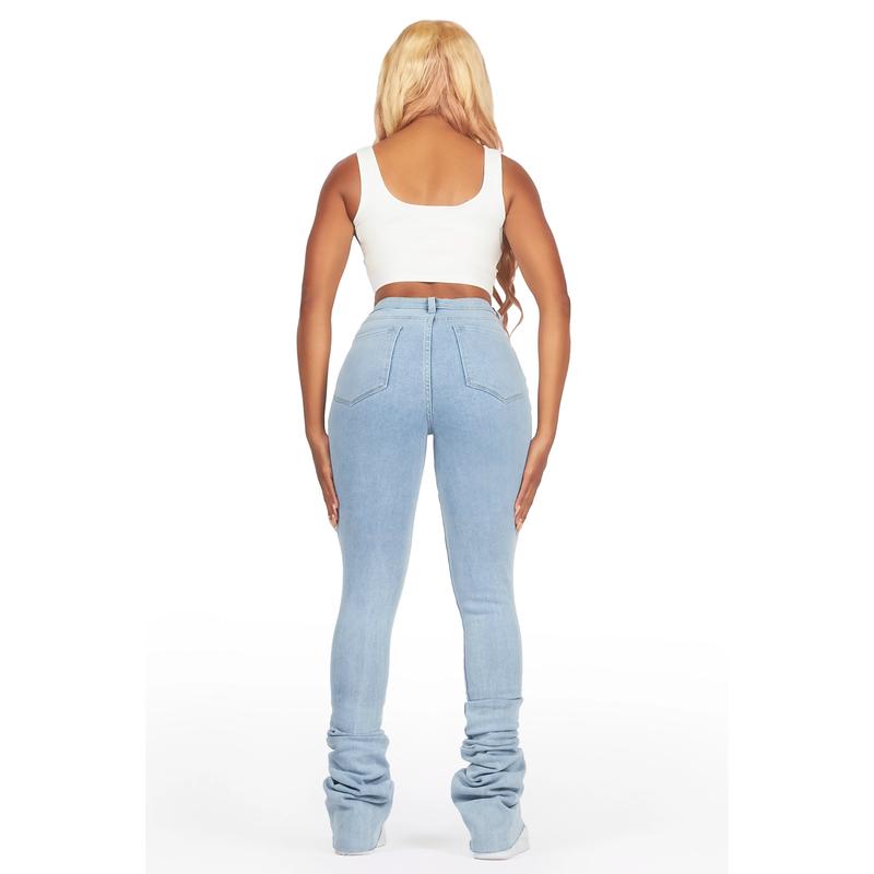 Got A Crush Light Wash Distressed Super Stacked Jean