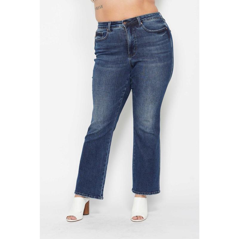 JUDY BLUE HI WAIST TUMMY CONTROL BACK PKT EMBROIDERED BOOTCUT JEANS