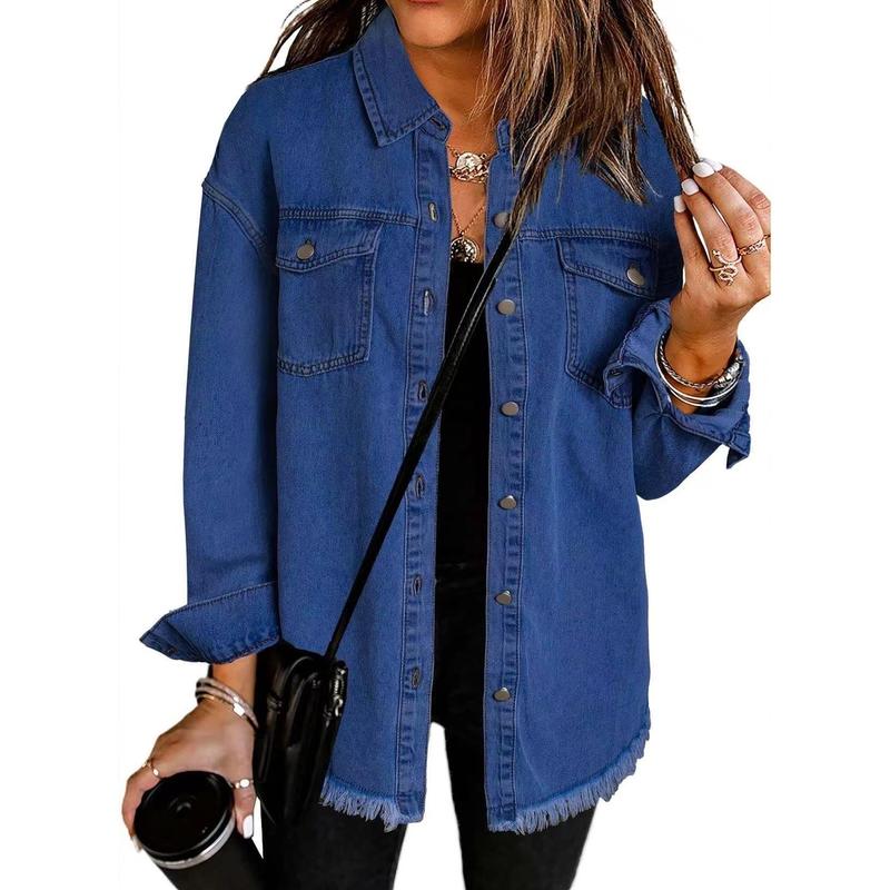 New Washed Denim Shirt Jacket for Women Autumn and Winter Personalized Street Style Frayed Hem Coat for Women