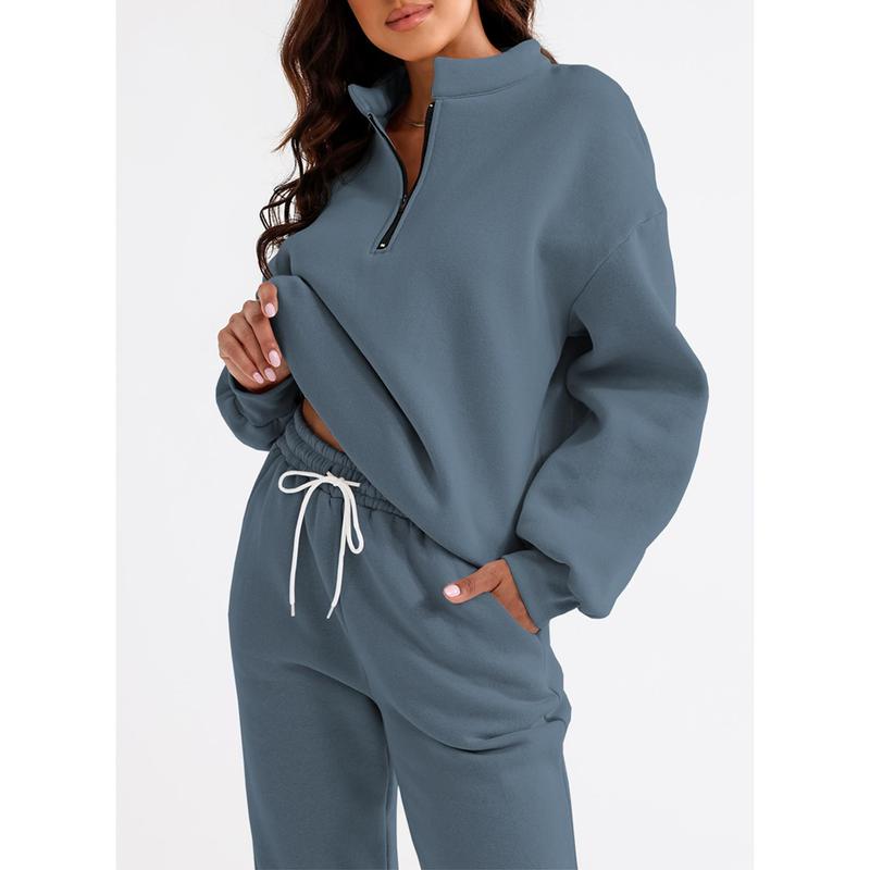 Aleumdr Women 2 Piece Outfits Sweatsuit Oversized Half Zip Pullover Longleeve Sweatshirt Jogger Pants Set with Pockets Casual Tracksuit Comfortable