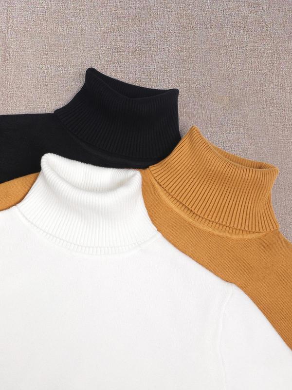 3-piece Turtleneck Solid Sweater Set - Ultra-relaxed Fit for Casual Occasions, Long Sleeve Design for Extra Warmth, Sweaters for Women, Perfect for Chilly Fall and Winter Days - Exclusively Designed for Womens Clothing