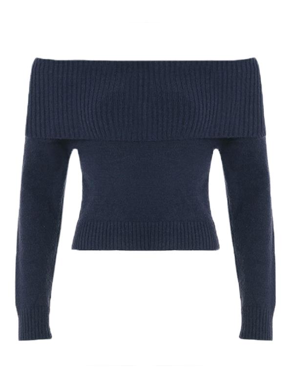 Women's Solid Off Shoulder Sweater, Casual Street Long Sleeve Jumper for Fall & Winter, Women's Knitwear for Daily Wear