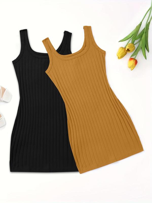 Women's Plain Ribbed Tank Nightdress, Casual Sleeveless PJ Sleepwear for Women, Pajama Dresses for Women Summer, Back To School Wear, Dress for Women, Lady Comfort Loungewear, Basic Nightwear, Minimalist Homewear