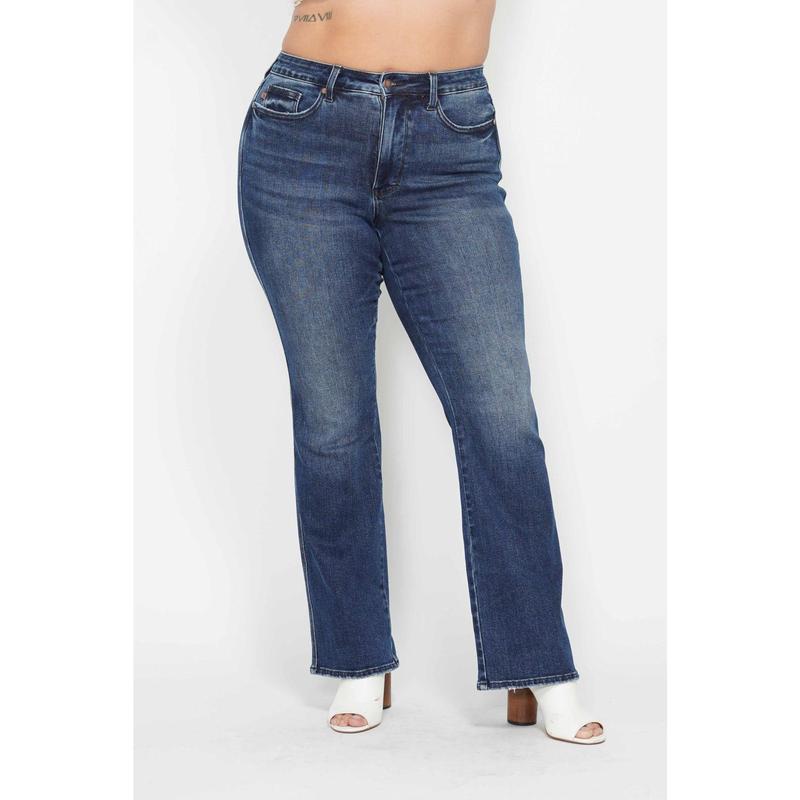 JUDY BLUE HI WAIST TUMMY CONTROL BACK PKT EMBROIDERED BOOTCUT JEANS