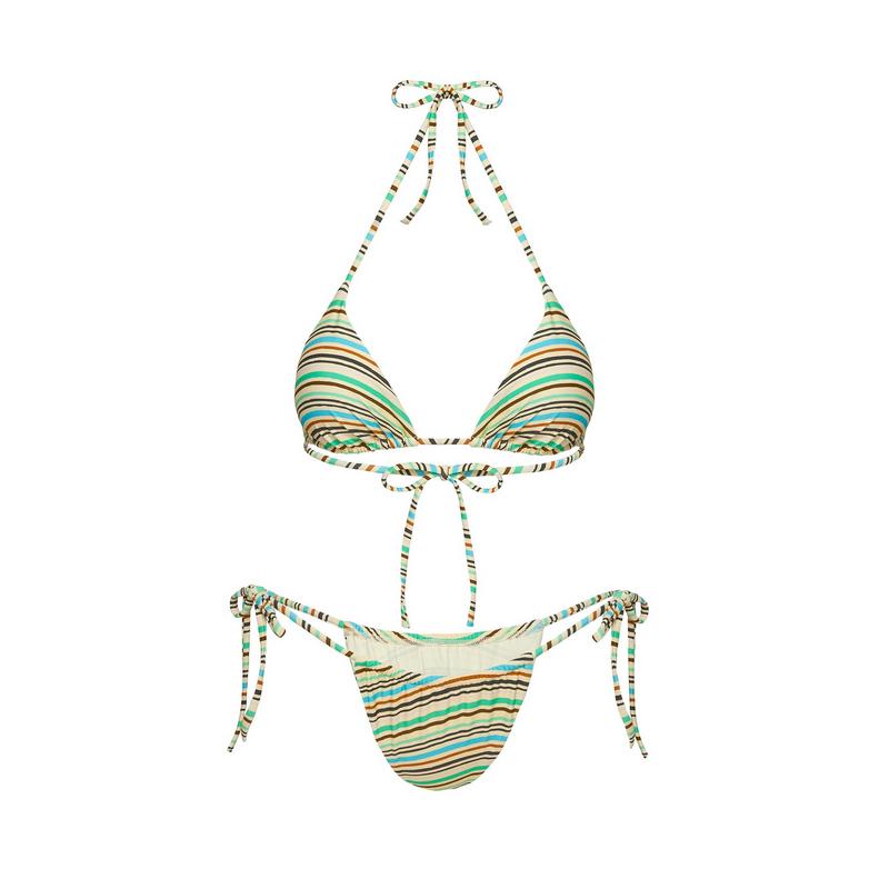 Jenner Tie Side Ruched Bikini Bottom Green Stripe