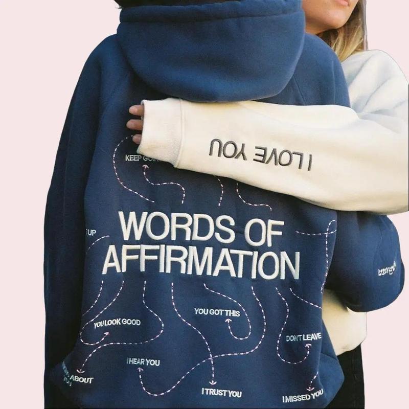 Dandy Words of Affirmation Hoodie Printed Navy - Oversized Dandy Worldwide Hoodie for Women - Cozy Cotton Aesthetic Streetwear