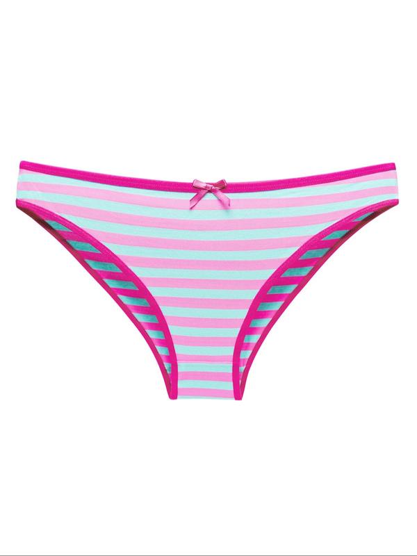 Women's Bow Front Striped Print Knicker, Soft Comfy Breathable Panty for Daily Wear, Women's Underwear Bottoms for All Seasons, Korean Streetwear