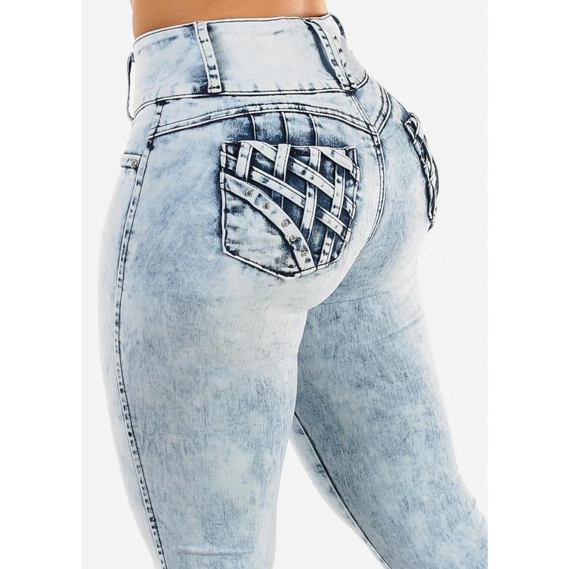 Butt Lift High Waist Acid Wash Skinny Jeans