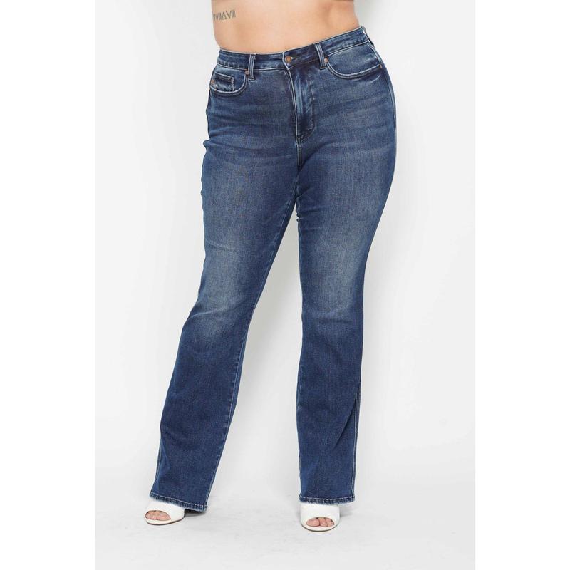 JUDY BLUE HI WAIST TUMMY CONTROL BACK PKT EMBROIDERED BOOTCUT JEANS