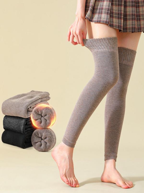 Women's Solid Color Thermal Lined Knee High Socks, Casual Comfy Warm Socks for Fall & Winter, Women's Socks for Daily Wear