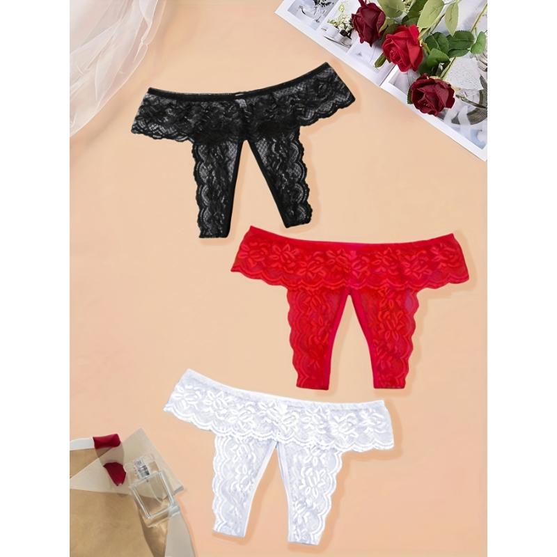 Seductive Floral Lace Mesh Panties - Alluring See-Through Design, Open Crotch, Breathable Fabric, Exquisite Lingerie & Underwear for Women Womenswear Polyester