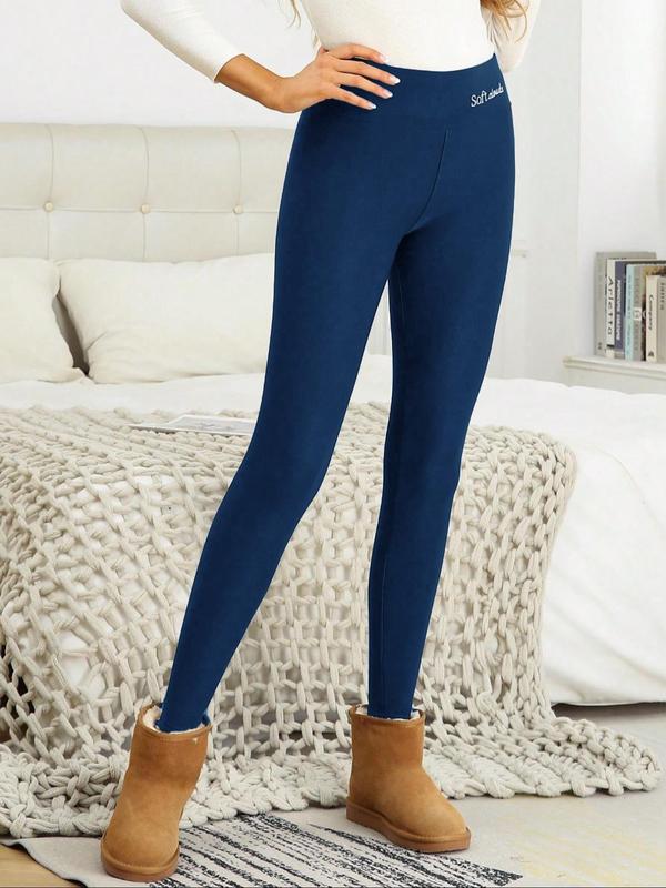 Women's Solid Color High Waist Thermal Lined Leggings, Casual Comfy Warm Skinny Pants for Fall & Winter, Ladies Bottoms for Daily Wear