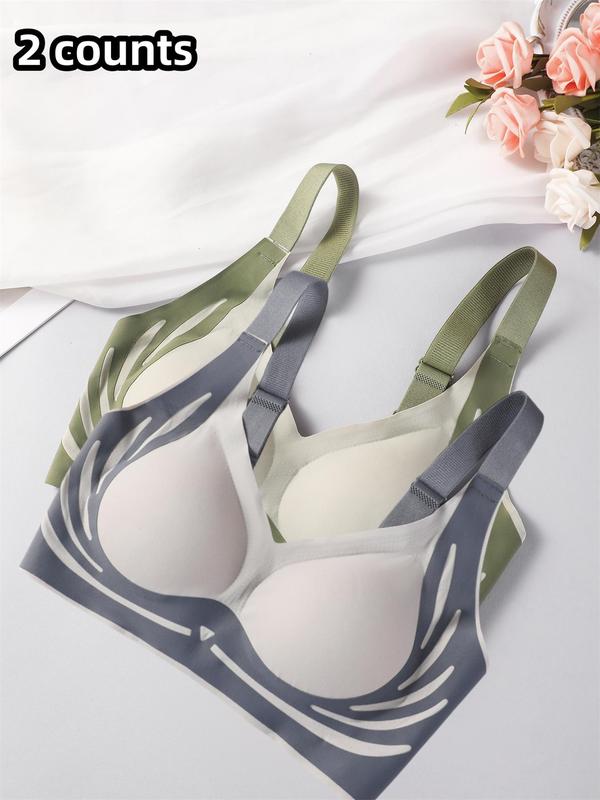 Women's Colorblock Print Wireless Bralette, Soft Comfy Breathable Bra, Women's Lingerie for All Seasons