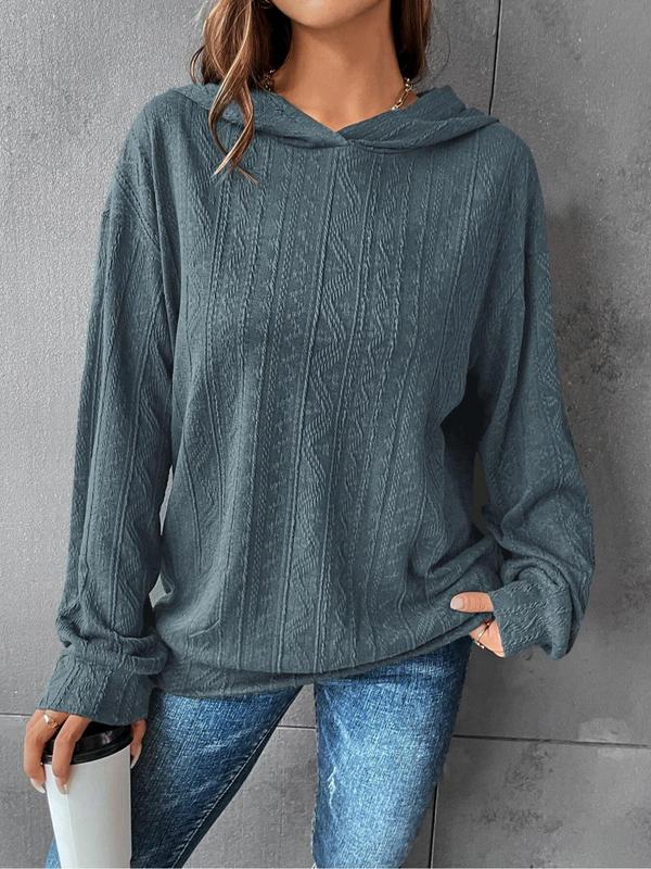 Women's Plain Textured Drop Shoulder Hoodie, Comfort Going Out Tops, Casual Basic Minimalist Comfort Longsleeves Pullover Tops for Fall & Winter, Lady Clothes for Daily Wear, Womenswear, Hoodies for Women