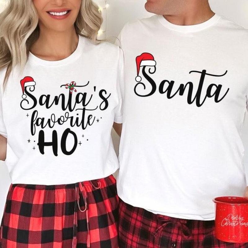 Santa's Favorite Ho Shirt Matching Christmas Pajamas For Couples Funny Christmas Couple Sweatshirt His and Hers Xmas Pjs Xmas Party Couple