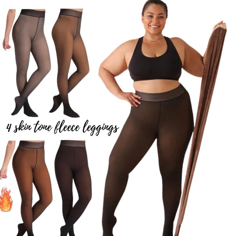 Soo Slick Magic Fleece Lined  Leggings Sheer Skin Tone Fleece Tights S-3XL - Translucent Lined Pants Winter Plus size warm  fall and winter Womenswear black Women