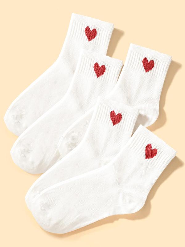 Women's 5 Pairs Heart Print Jacquard Ankle Socks, Lady Casual Style Soft Comfort Breathable Socks for Women, Multipack Low Cut Knit Crew Socks, Women's Comfortable Socks & Hosiery, Womenswear