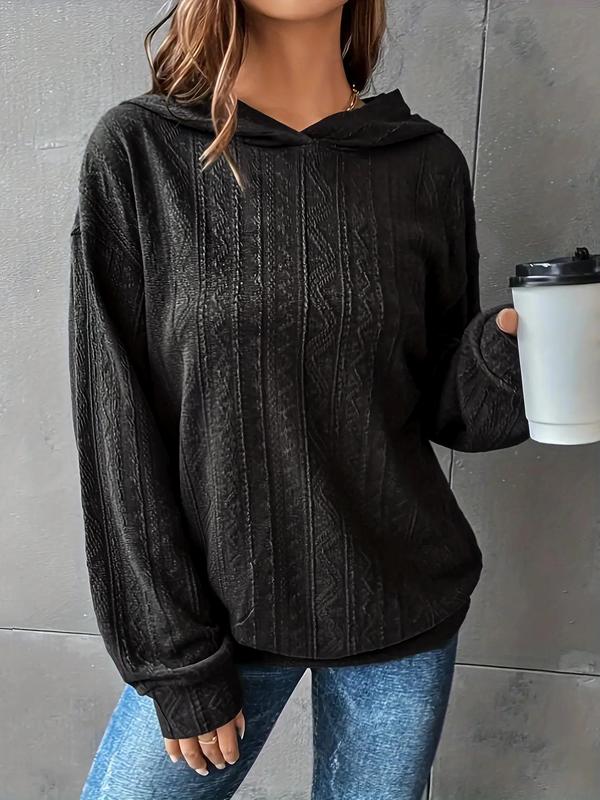 Women's Plain Textured Drop Shoulder Hoodie, Comfort Going Out Tops, Casual Basic Minimalist Comfort Longsleeves Pullover Tops for Fall & Winter, Lady Clothes for Daily Wear, Womenswear, Hoodies for Women