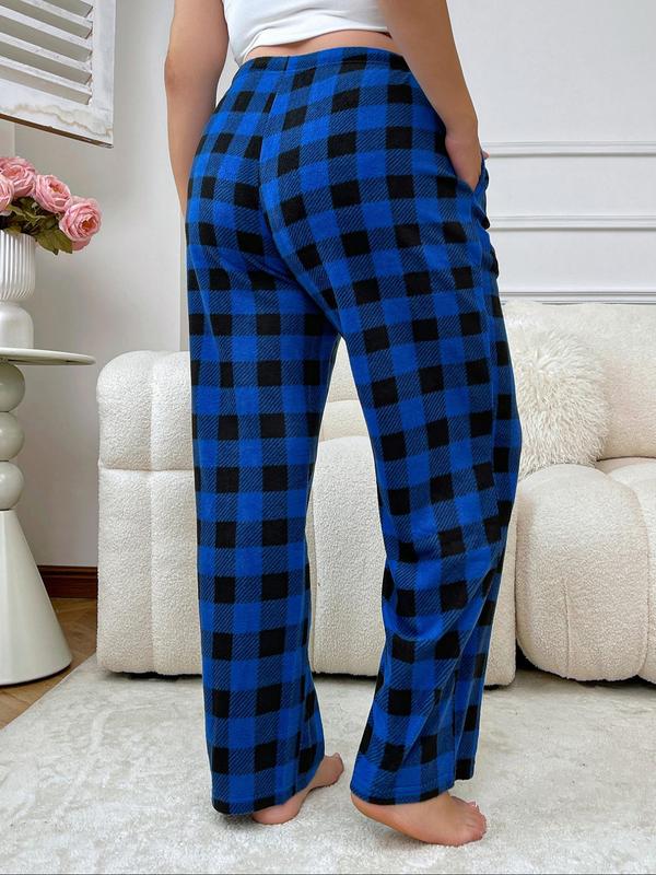  Christmas Plaid Print Drawstring Pocket Lounge Pants, Casual Comfy Trousers for Daily Wear, Women's Sleepwear for Fall & Winter