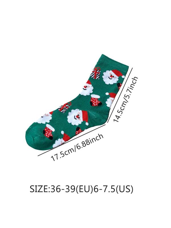 Women's Christmas Themed Cartoon Print Crew Socks, Casual Comfortable Breathable Mid-calf Socks for Daily Wear, Women's Socks for All Seasons