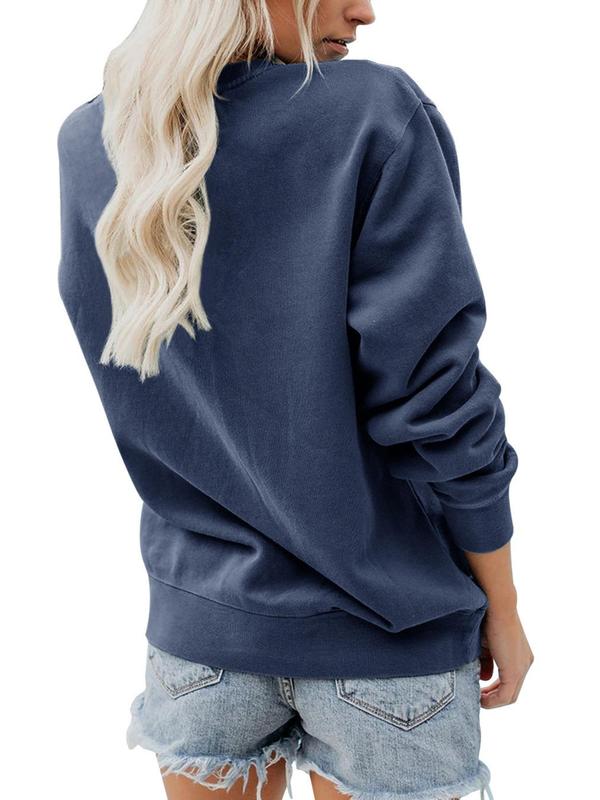 Women's Letter Print Drop Shoulder Thermal Lined Sweatshirt, Sweatshirts for Women, Casual Long Sleeve Round Neck Pullover for Fall & Winter, Ladies Clothes for Daily Wear