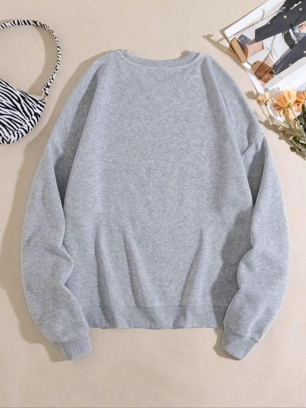 Women's Christmas Print Crew Neck Sweatshirt, Casual Long Sleeve Pullover for Daily Wear, Ladies Fall & Winter Clothes