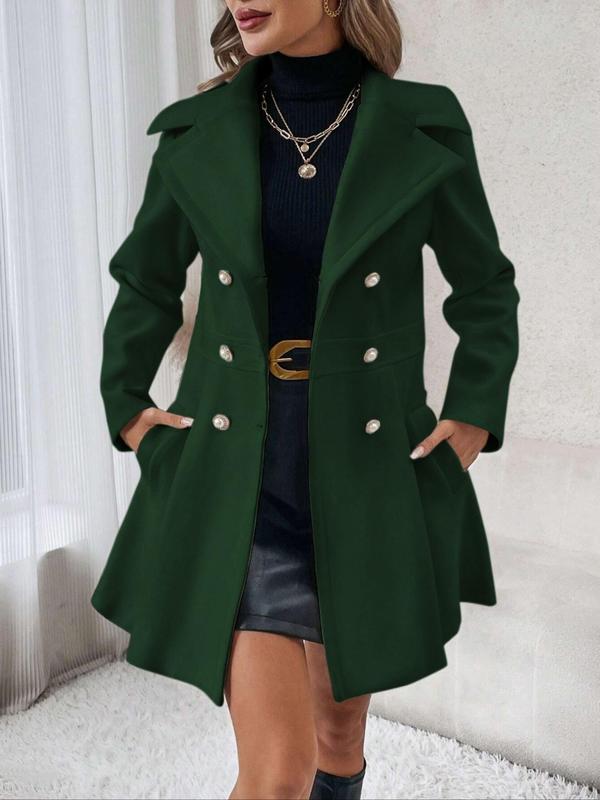 Women's Solid Color Double Button Lapel Blazer Coat, Fashion Coat, Elegant Fashion Long Sleeve Pocket Design Coat for Daily Outdoor Wear, Trendy Coat for Women, Women Outerwear Clothing for Fall & Winter