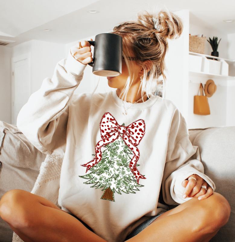 Christmas Tree red bow sweatshirt