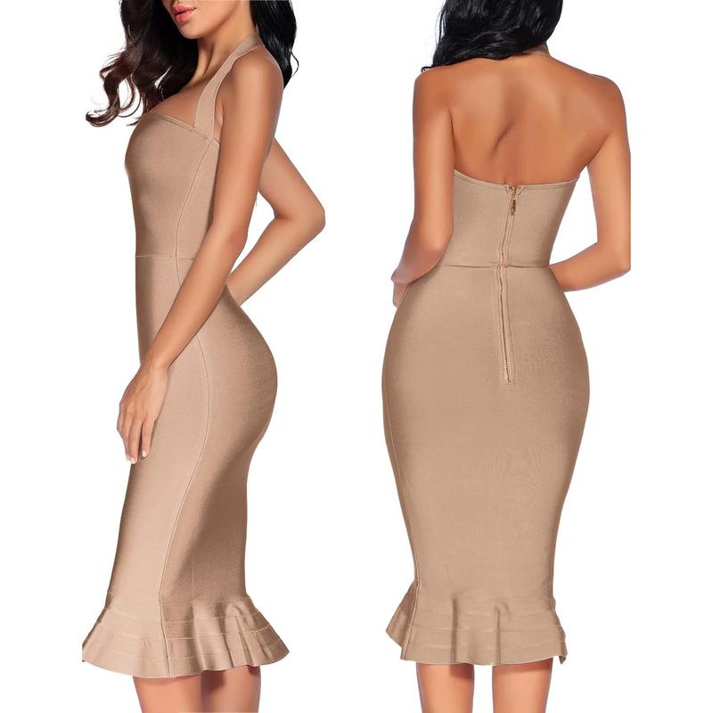 Women's V Neck Halter Fishtail Bandage Bodycon Dress Party