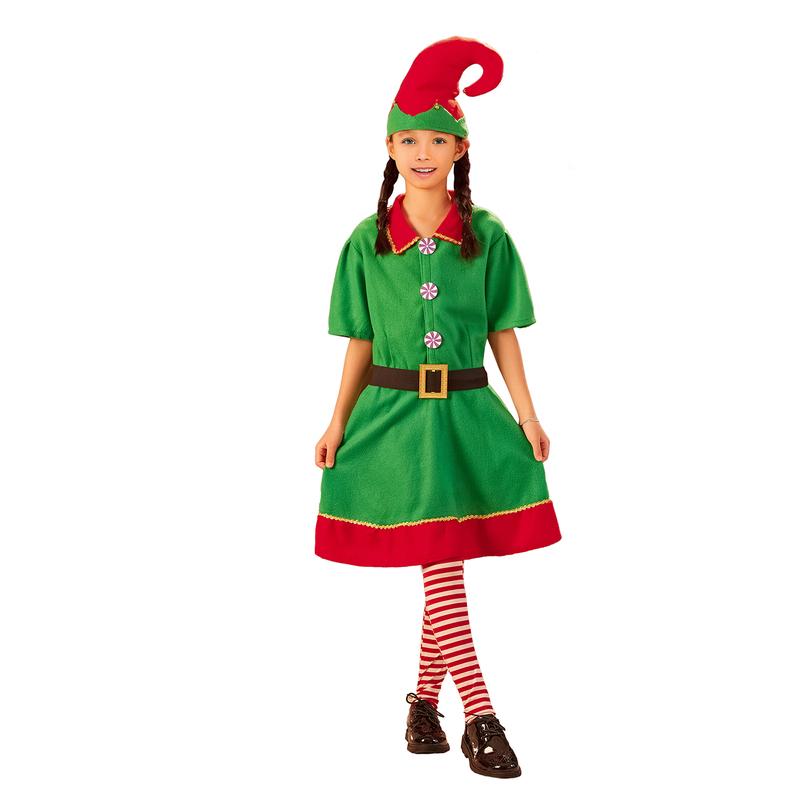 2024 New Christmas Elf Costume for Parents and Child, Short Sleeve Dress Pants over the Kneel with Hat, Belt and Socks Xmas Clothes HOT